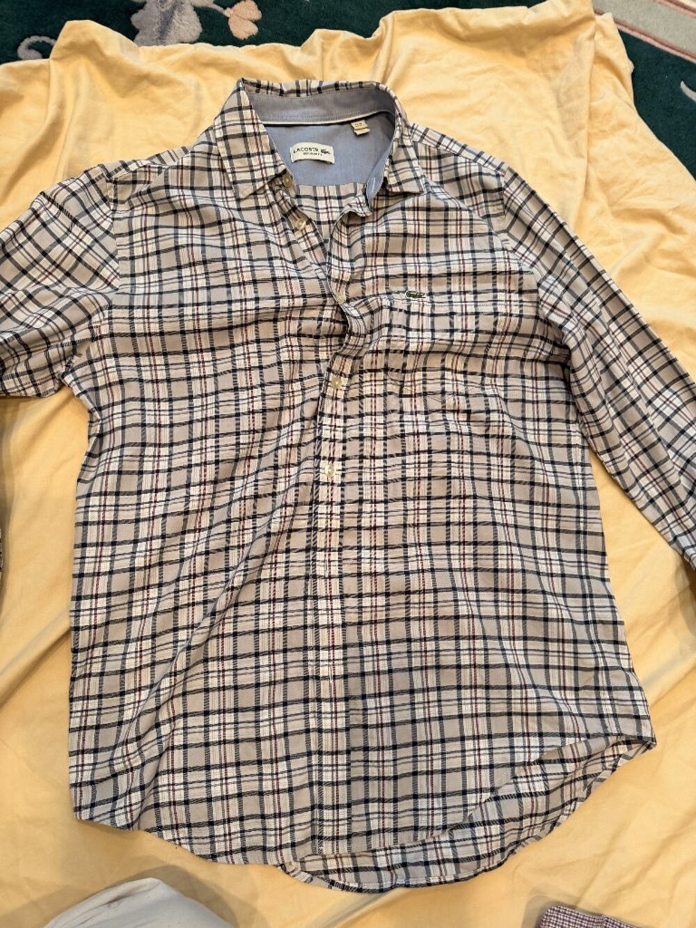 Lacoste Regular Fit Cream Navy Plaid Button-Down Shirt S/M